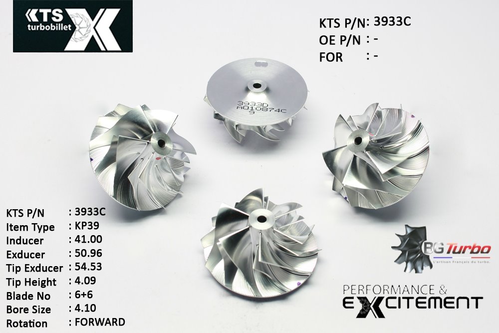 Turbo ROUE FORGÉE MFS PERFORMANCE - 6+6 PALES - INDUCER : 41 - EXDUCER : 50,96 - TYPE : KP39ANGLE : 65° - ROTATION : Forward - SUPER BACK : 2,81 - BORE SIZE : 4,1
